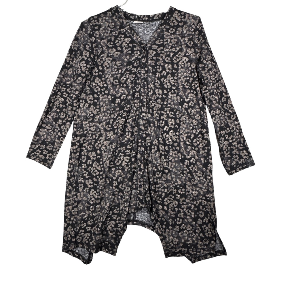 Logo‎ Lori Goldstein Sweater Black Tan Leopard Knit Hacci Casual Flowy Large